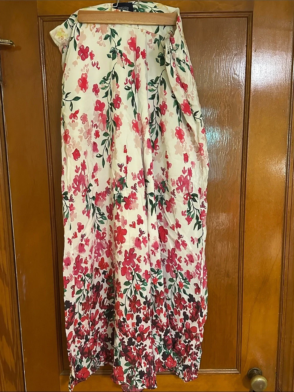 Marchesa Notte Floral Skirt/Like/ Culottes in White with Pink and Green Accents